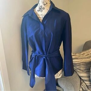 Coldwater Creek Deep Blue Taffeta Long Sleeve Blouse